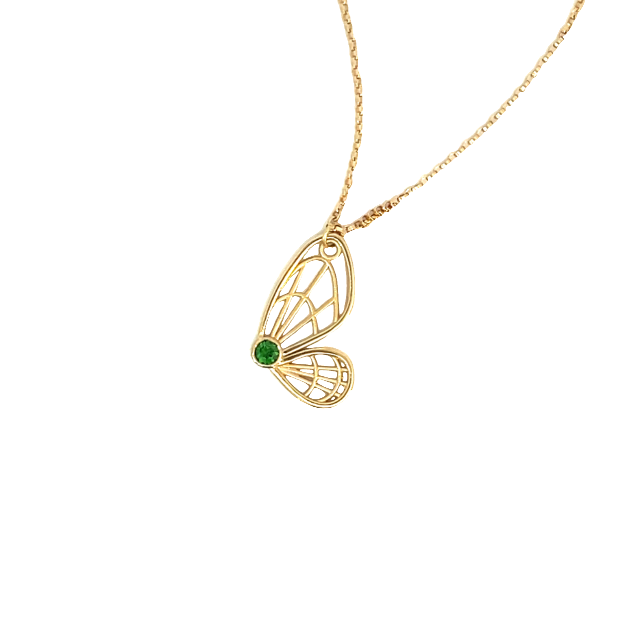 14K Yellow Gold and Tsavorite Butterfly Pendant