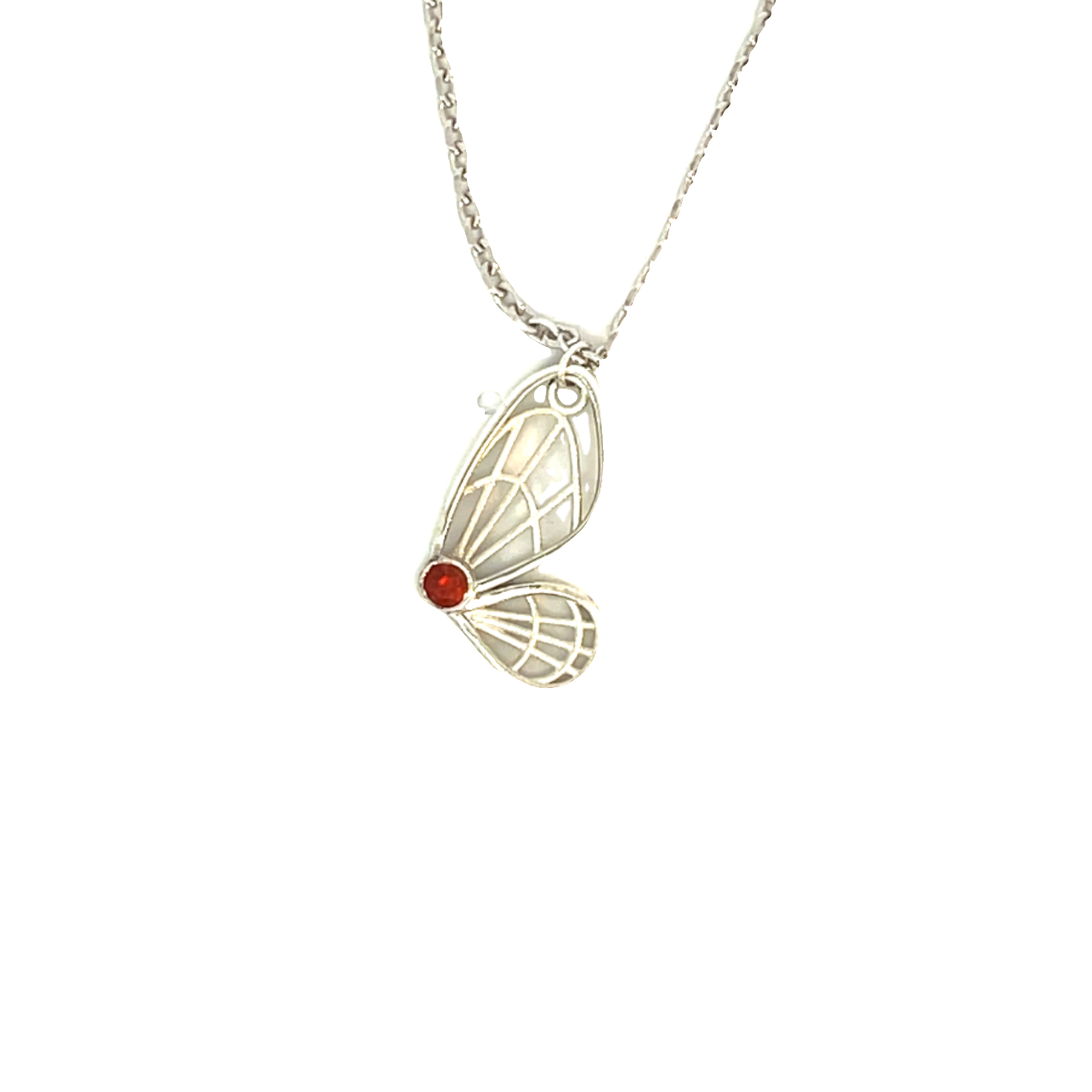 Sterling Silver and Mexican Fire Opal Butterly Pendant