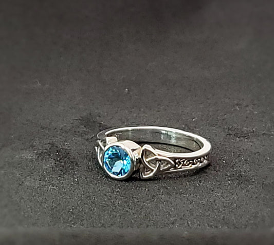 Sterling Silver and Blue Topaz Celtic Triquetra Ring