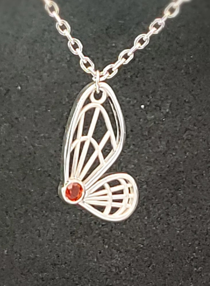 Sterling Silver and Mexican Fire Opal Butterly Pendant