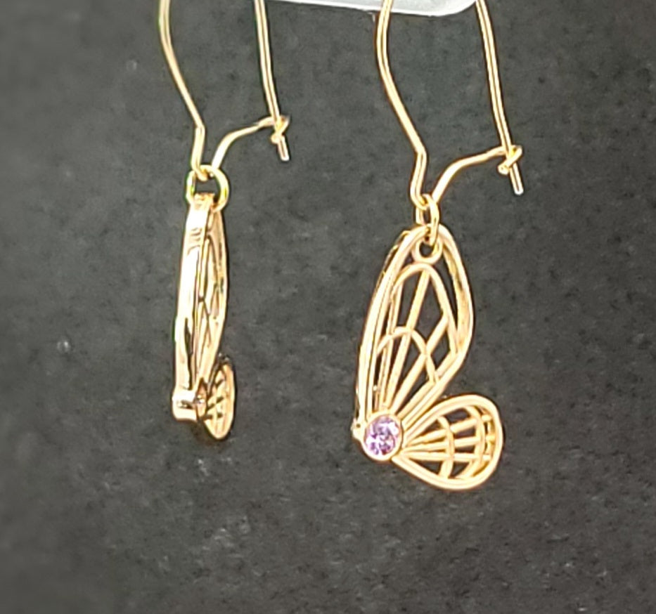 14K Yellow Gold and Sapphire Butterfly Earrings