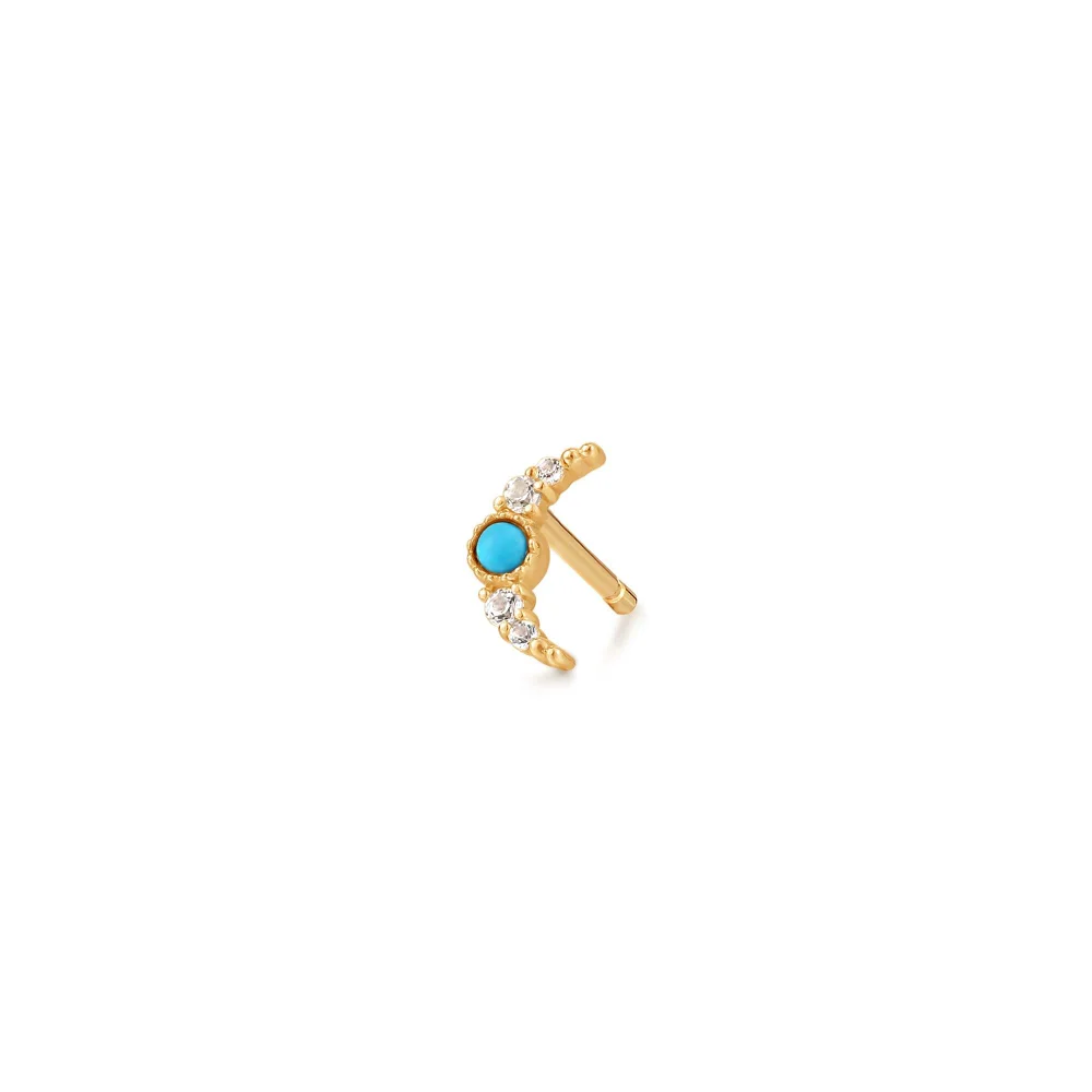 Turquoise & White Sapphire Crescent Moon Single Earring