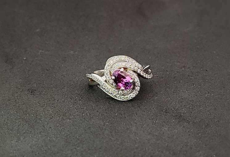 Rose Diamond Swirl set with Pinkish Purple Sapphire