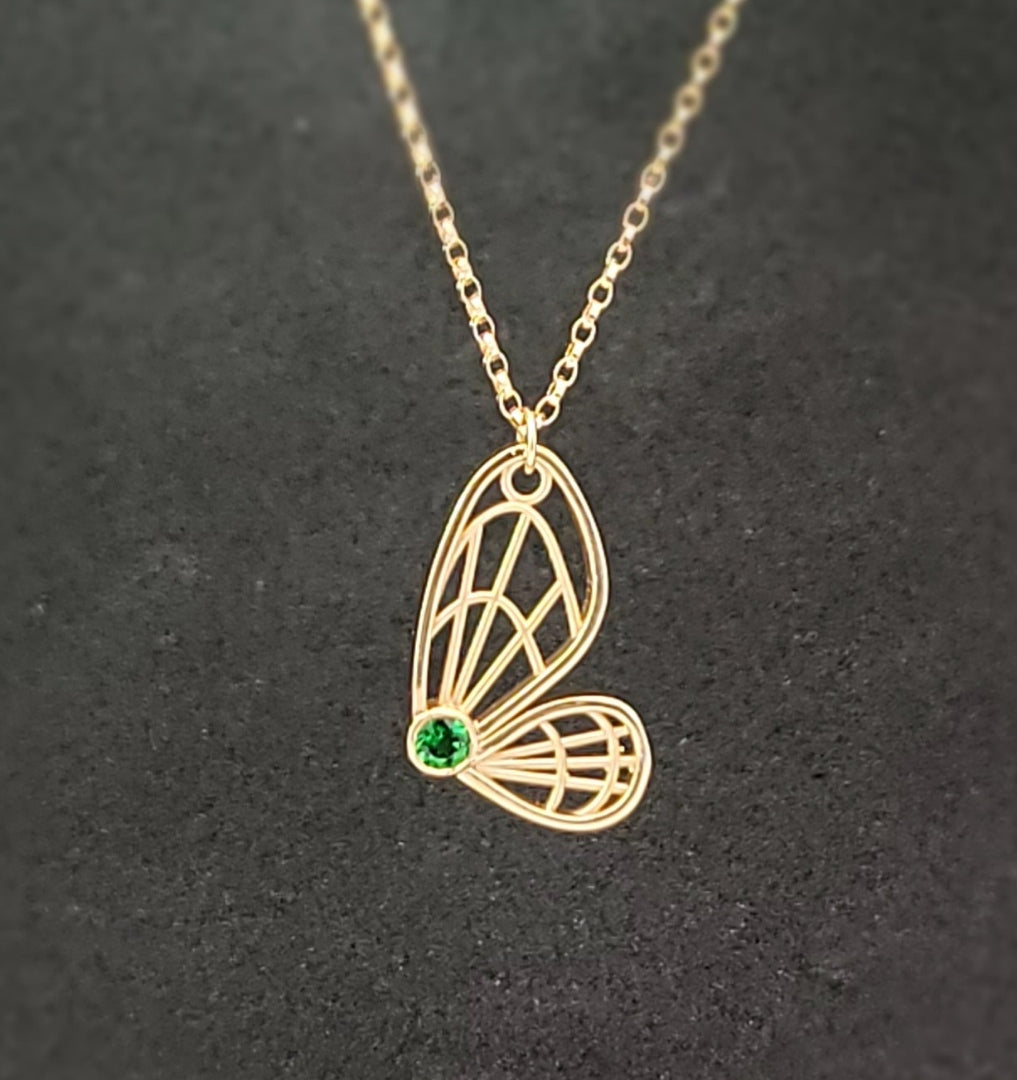 14K Yellow Gold and Tsavorite Butterfly Pendant