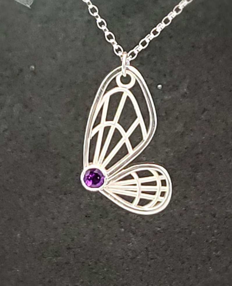 Sterling Silver and Mexican Fire Opal Butterly Pendant