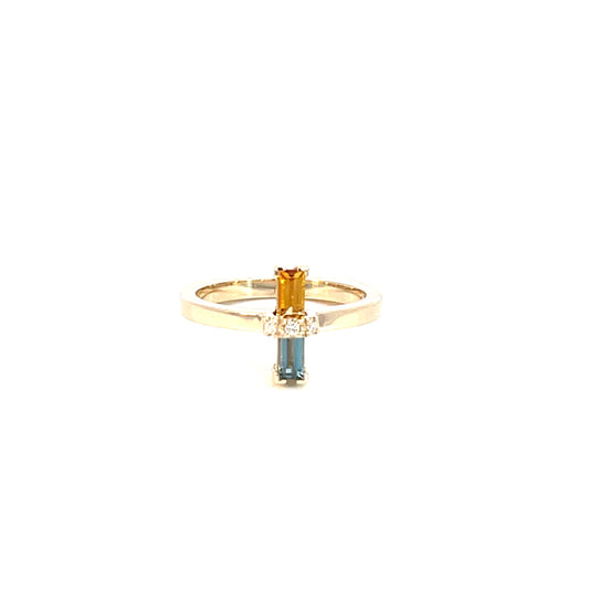 Aquamarine, Citrine & Diamond Ring