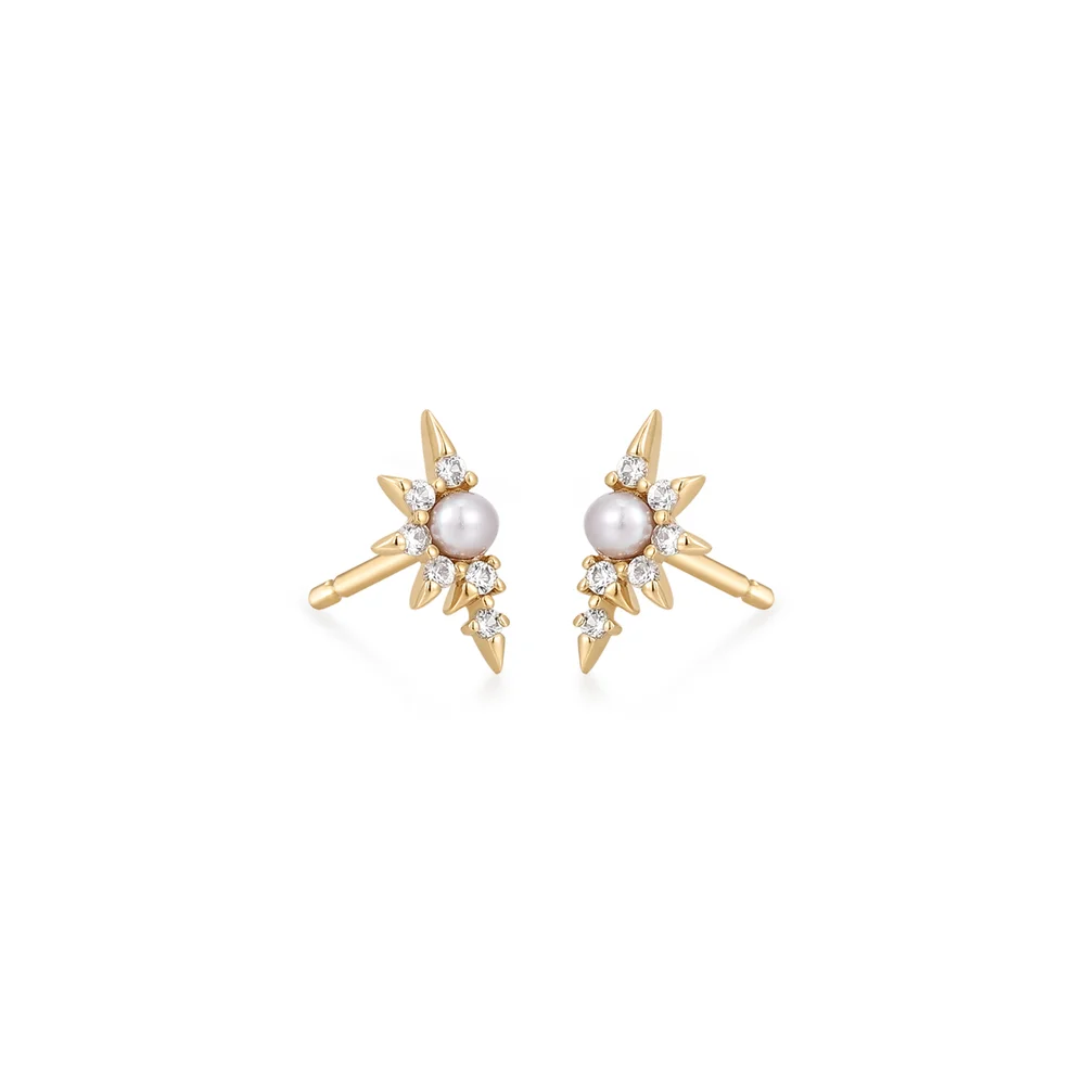 Pearl and White Sapphire Stud Earrings