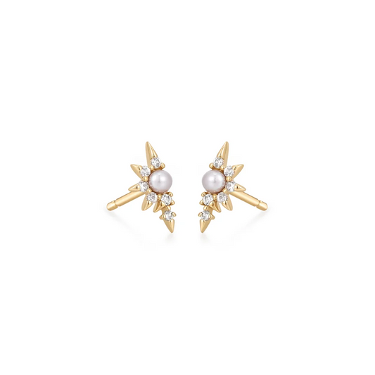 Pearl and White Sapphire Stud Earrings