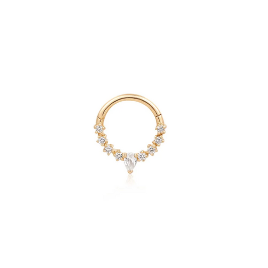 Pear and Round White Sapphire Clicker Hoop