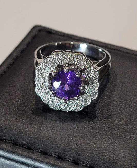 Purple Sapphire set in 14kt White gold