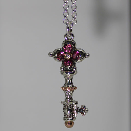 Sterling and 14kt Rose Gold Key w/Pink Tourmaline